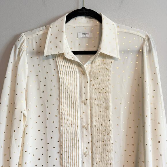 UNTUCKit Sabrina Cream Gold Foil Dot Pleated Button Front Blouse Women’s Size 6 - Picture 4 of 14